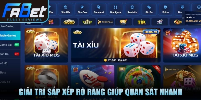 Giải trí sắp xếp rõ ràng giúp quan sát nhanh